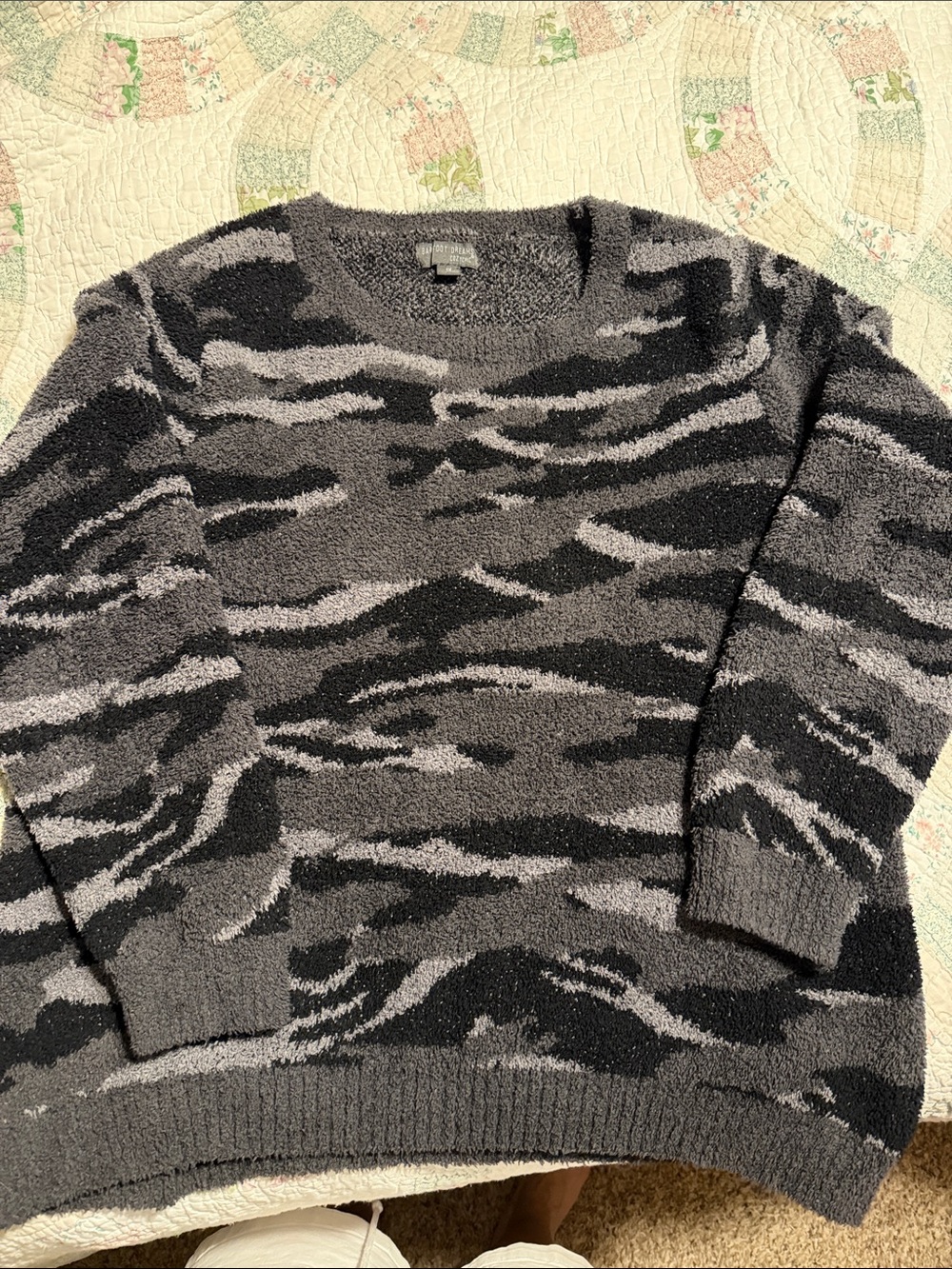 Barefoot Dreams Gray & Black Camouflage Crewneck Sweater